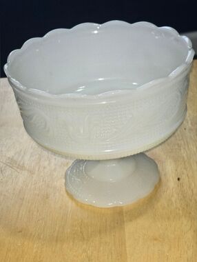 Vintage E.O. Brody Milk Glass Footed Candy Dish - Scalloped Edge - Cleveland OH